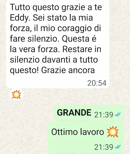 Messaggio WhatsApp di ringraziamento